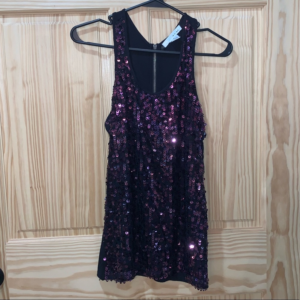 WD . NY black/purple dressy sequins shirt/top size S